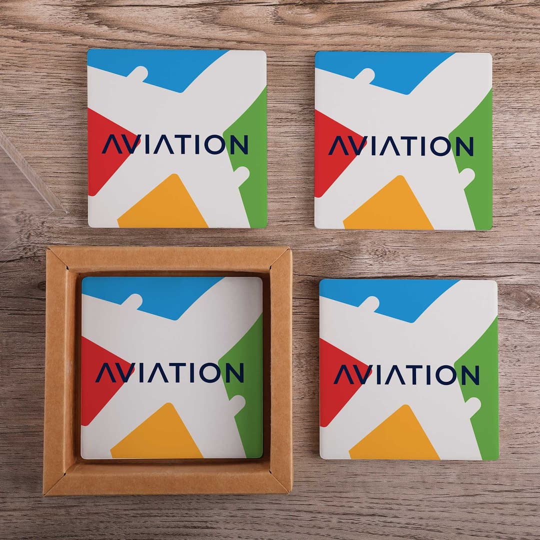 Square Ceramic 4 Pc. Coaster Set In Box