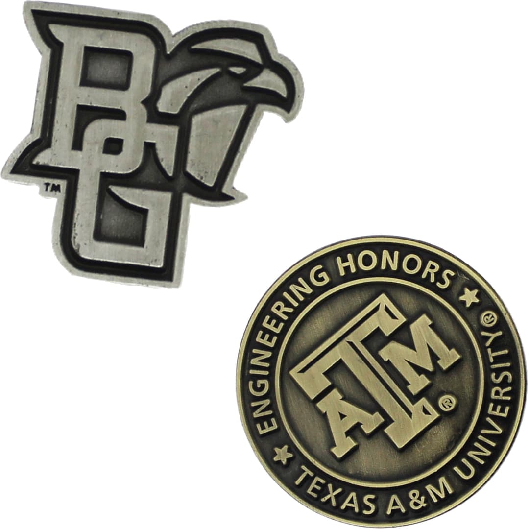 Diestruck Antiqued Lapel Pins: 1 1/4" W X 1 1/4" H