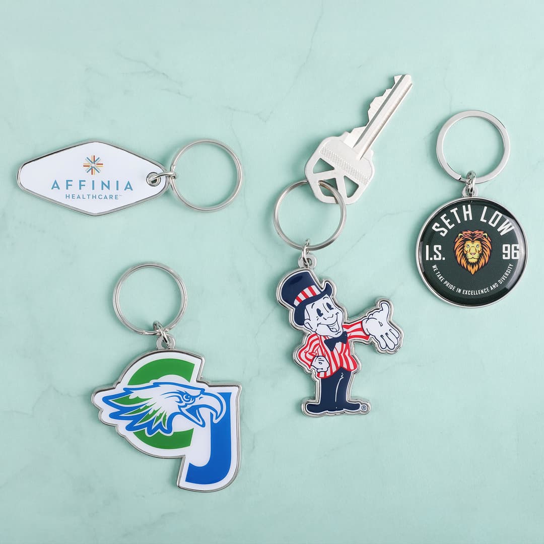 Custom Die Cast Keychain W/Offset Print & Epoxy Dome: 1 Side Imprint