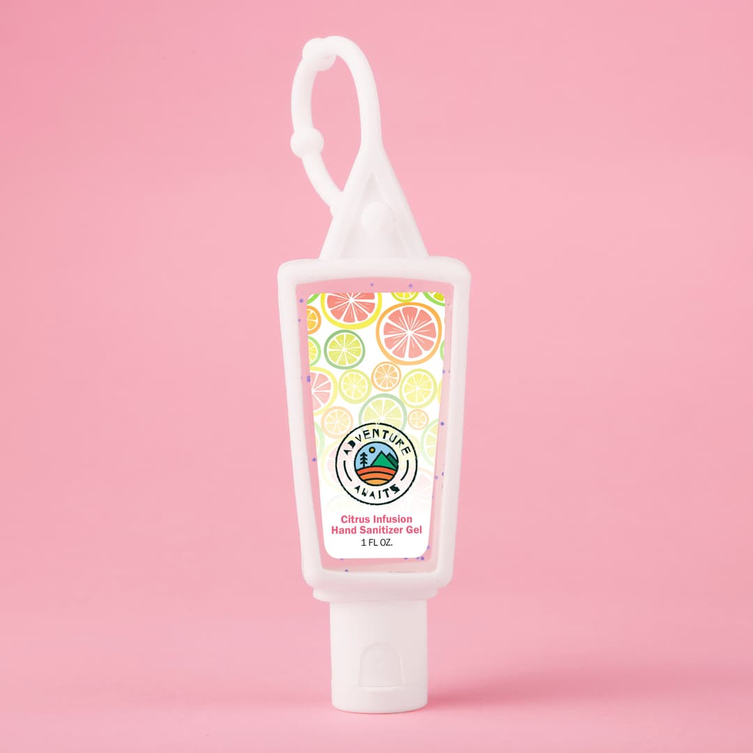Hand Sanitizer Gel With Moisture Beads: 1 Oz Triangle Bottle With Carabiner