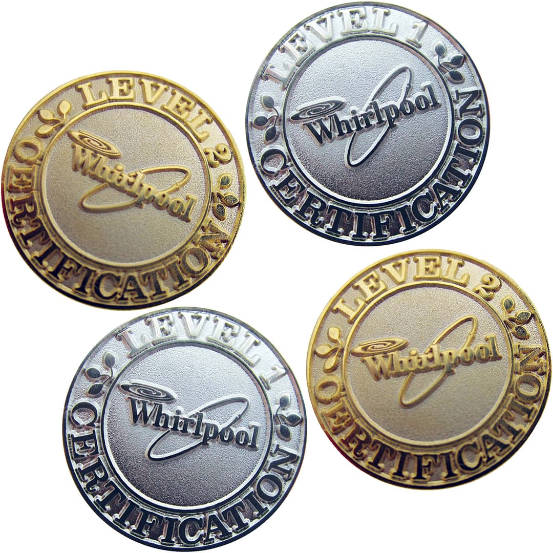 Diestruck Sandblasted Lapel Pins: Copper/Brass 1" W X 1" H