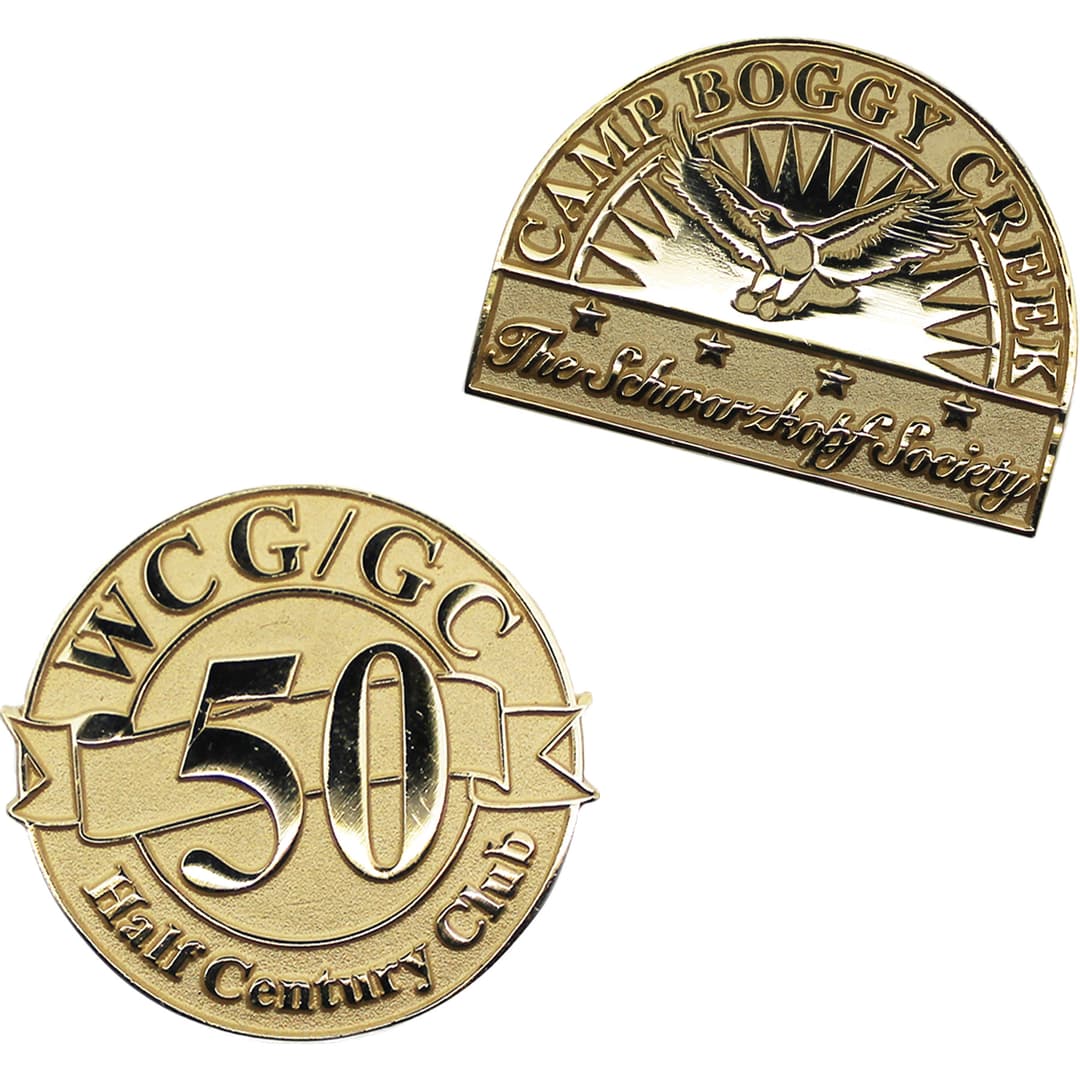 Diestruck Sandblasted Lapel Pins: Copper/Brass 1 1/4" W X 1 1/4" H