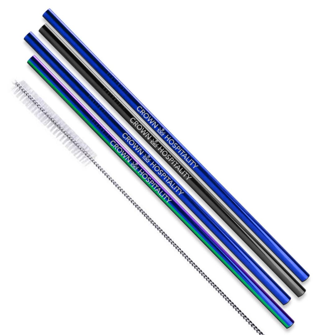Straight Stainless Steel Straws: Set Of 4 In Black, Blue, And/Or Rainbow