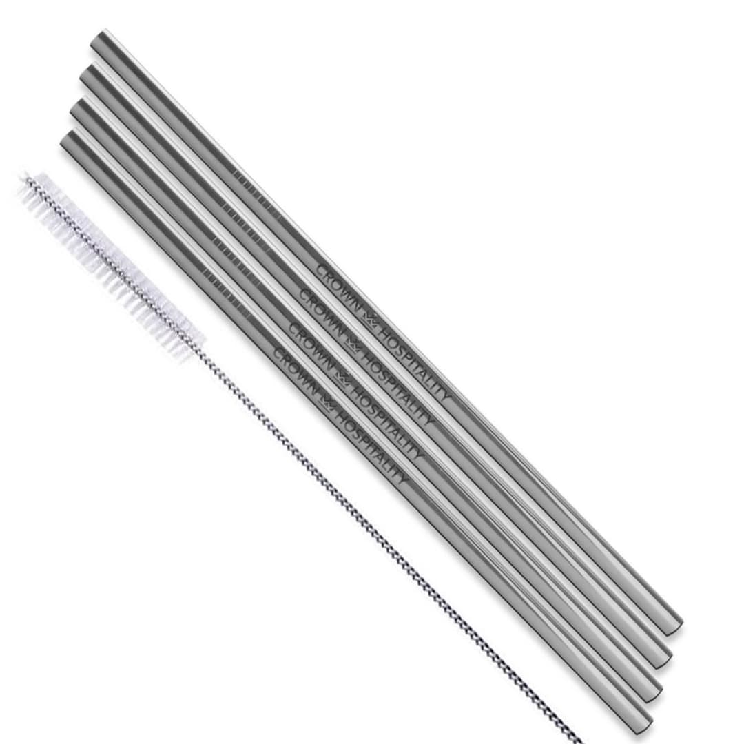 Straight Stainless Steel Straws: Set Of 4 In Silver