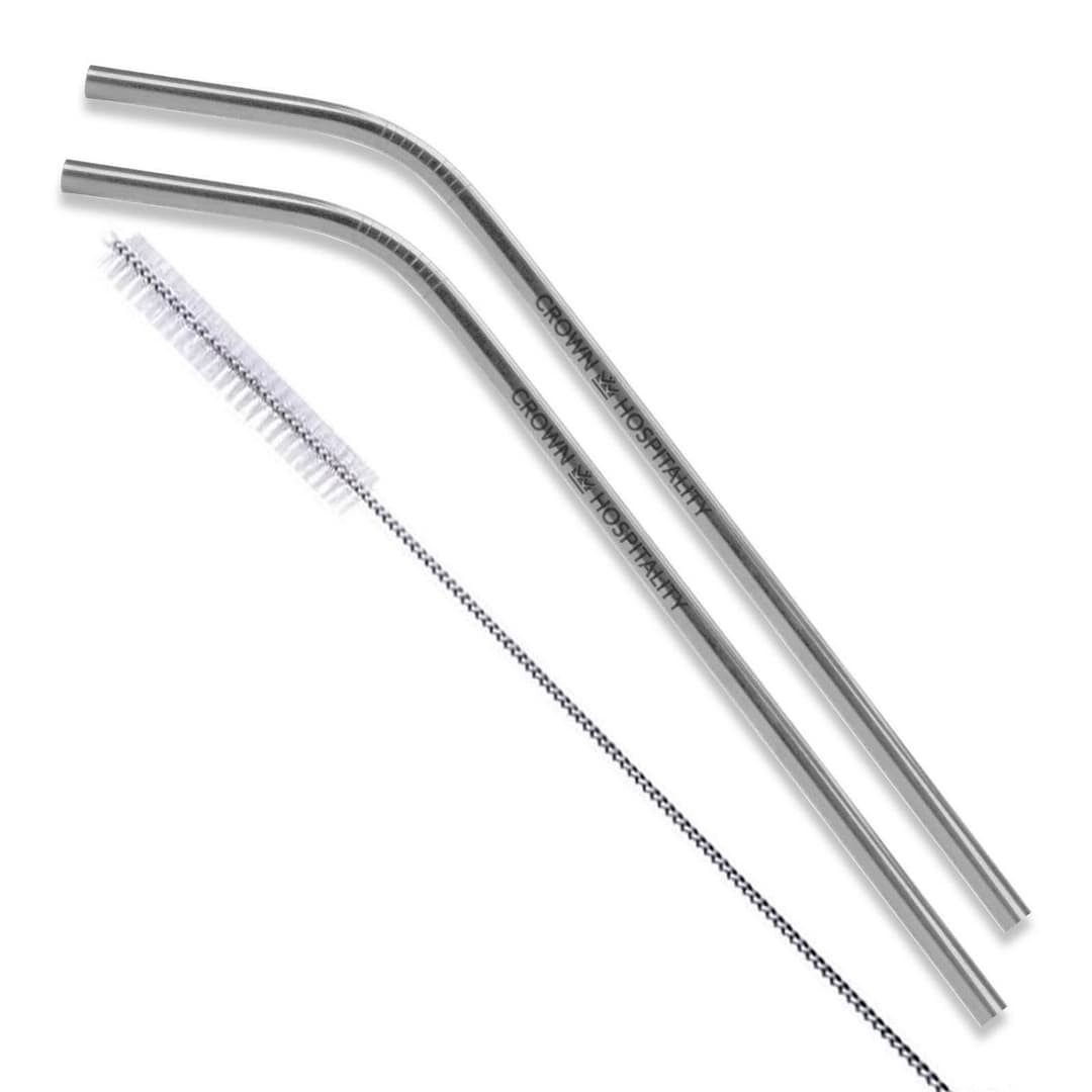 Bent Stainless Steel Straws: Set Of 2 In Silver