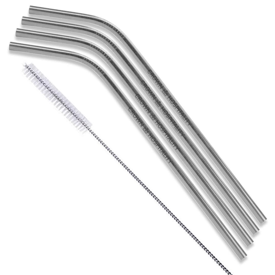 Bent Stainless Steel Straws: Set Of 4 In Silver