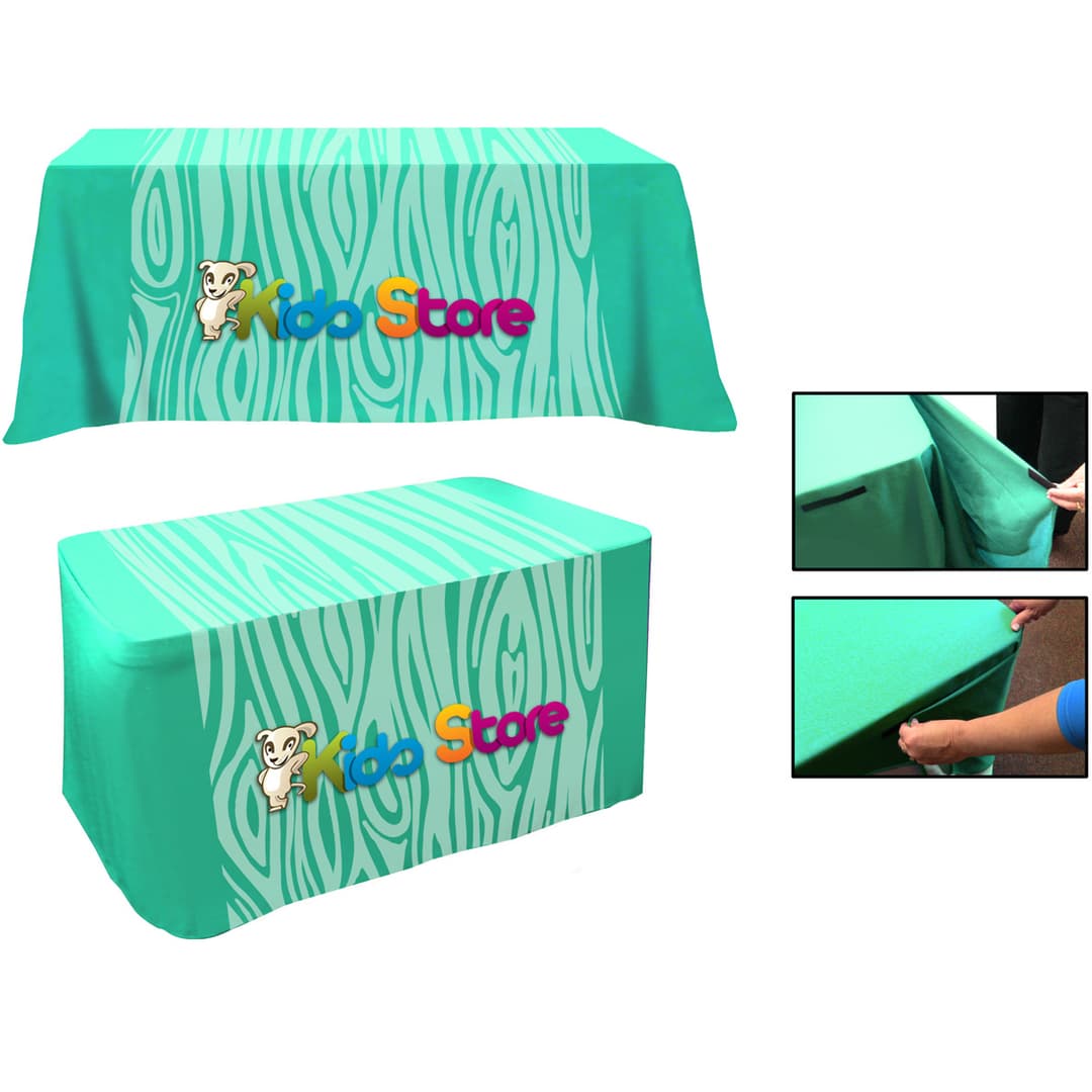 All Over Full Color Rpet Polyester Dye Sub Convertible Table Cover: 4' Fitted To 6' Flat