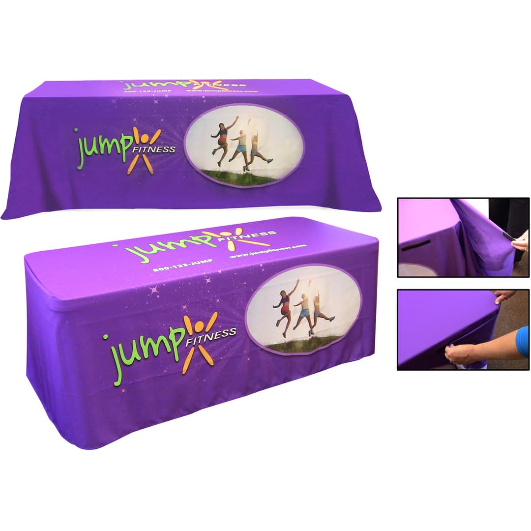 All Over Full Color Rpet Polyester Dye Sub Convertible Table Cover: 6' Fitted To 8' Flat
