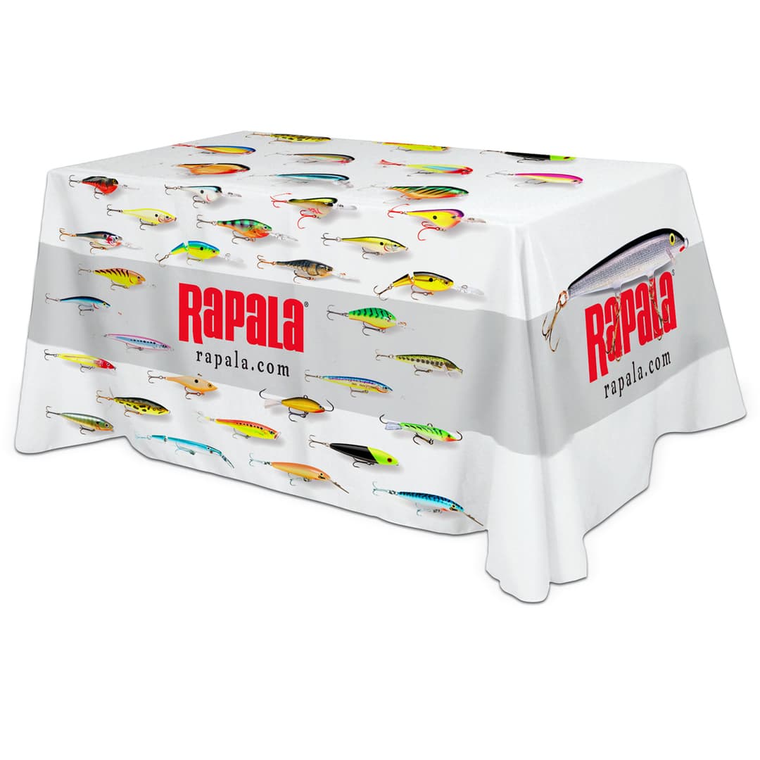 All Over Full Color rPET Polyester Dye Sub Table Cover - flat poly 3-sided, fits 6' table