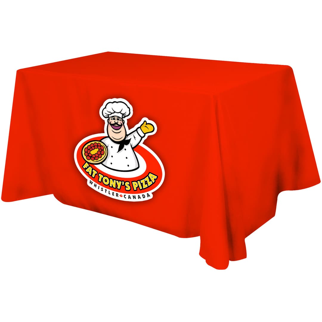 All Over Full Color rPET Polyester Dye Sub Table Cover - flat poly 4-sided, fits 4' table