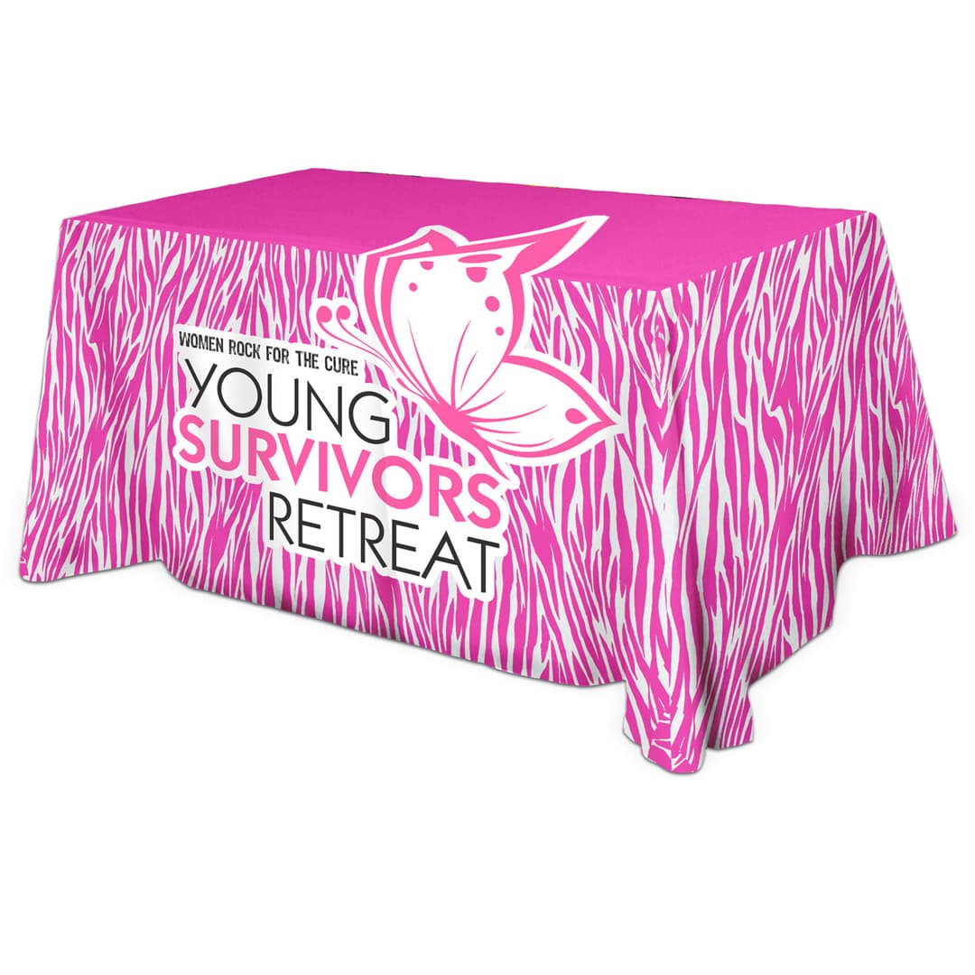 All Over Full Color rPET Polyester Dye Sub Table Cover - flat poly 4-sided, fits 6' table