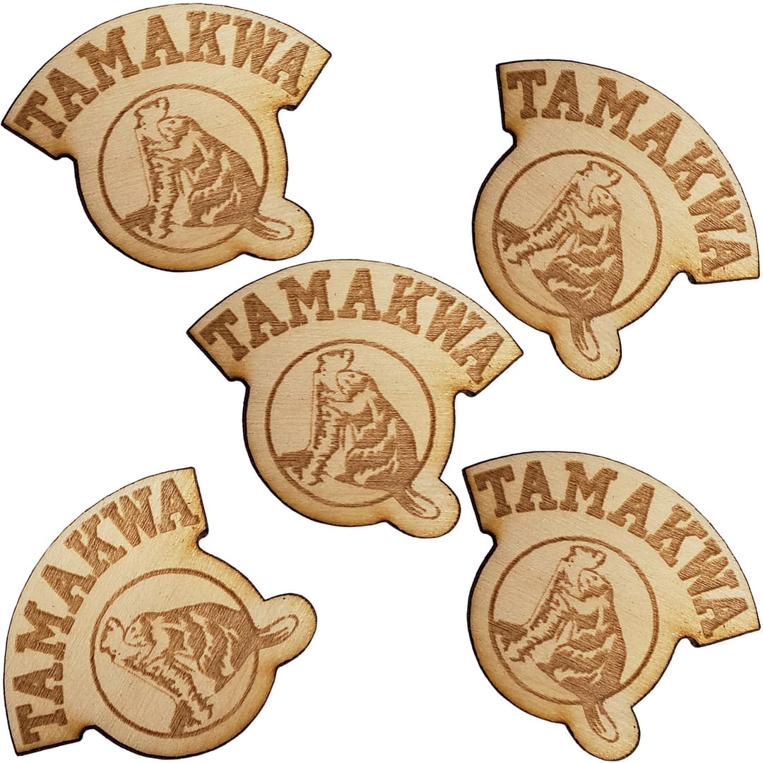 Wood Lapel Pins: 1 1/4" W X 1 1/4" H