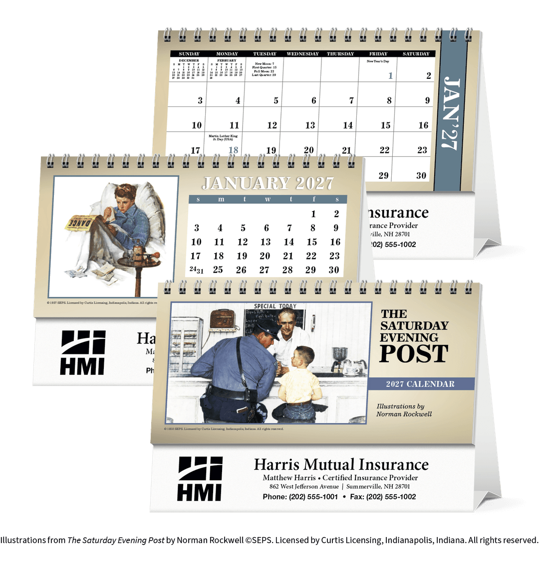 The Saturday Evening Post Illustrations by Norman Rockwell Desk Calendar