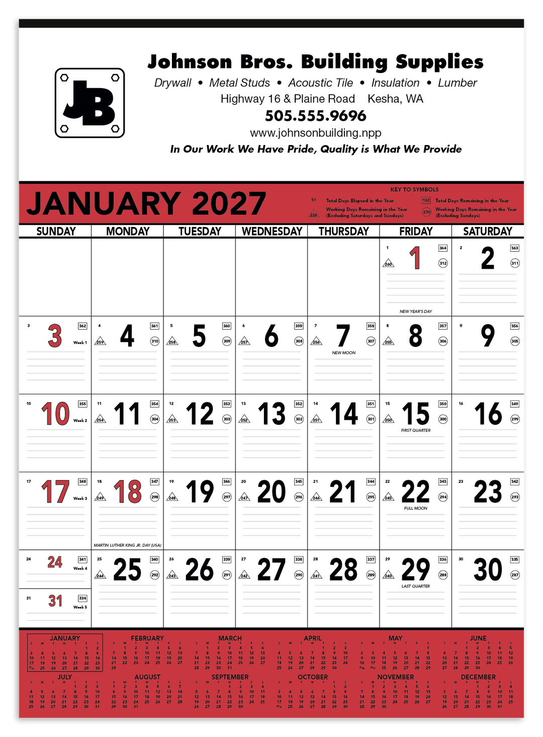 Red & Black Contractor Memo Calendar