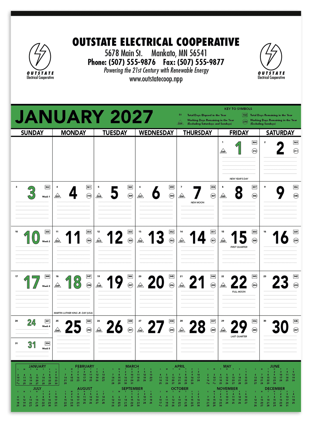 Green & Black Contractor Memo Calendar