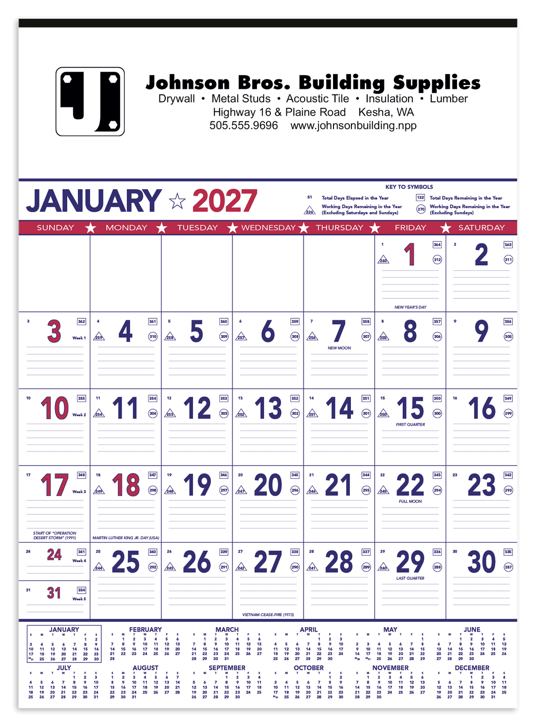 Patriotic Contractor Memo Calendar