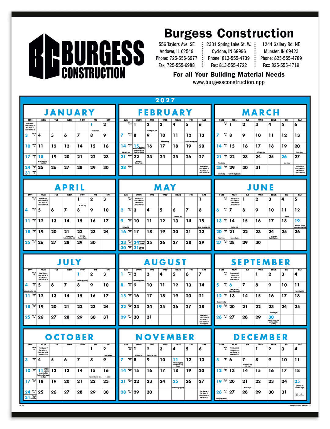 Span-A-Year Non-Laminated Calendar