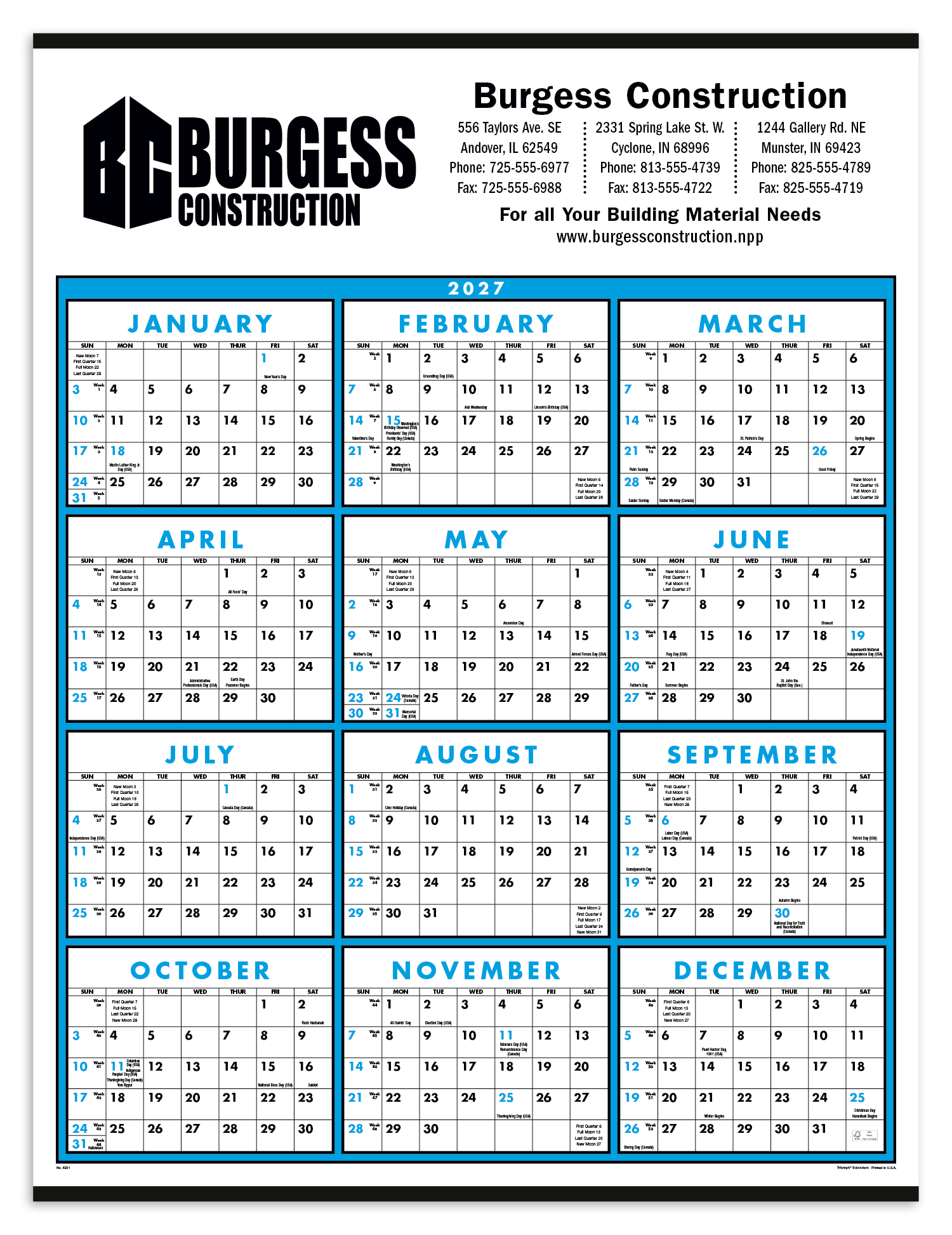 Span-A-Year Non-Laminated Calendar