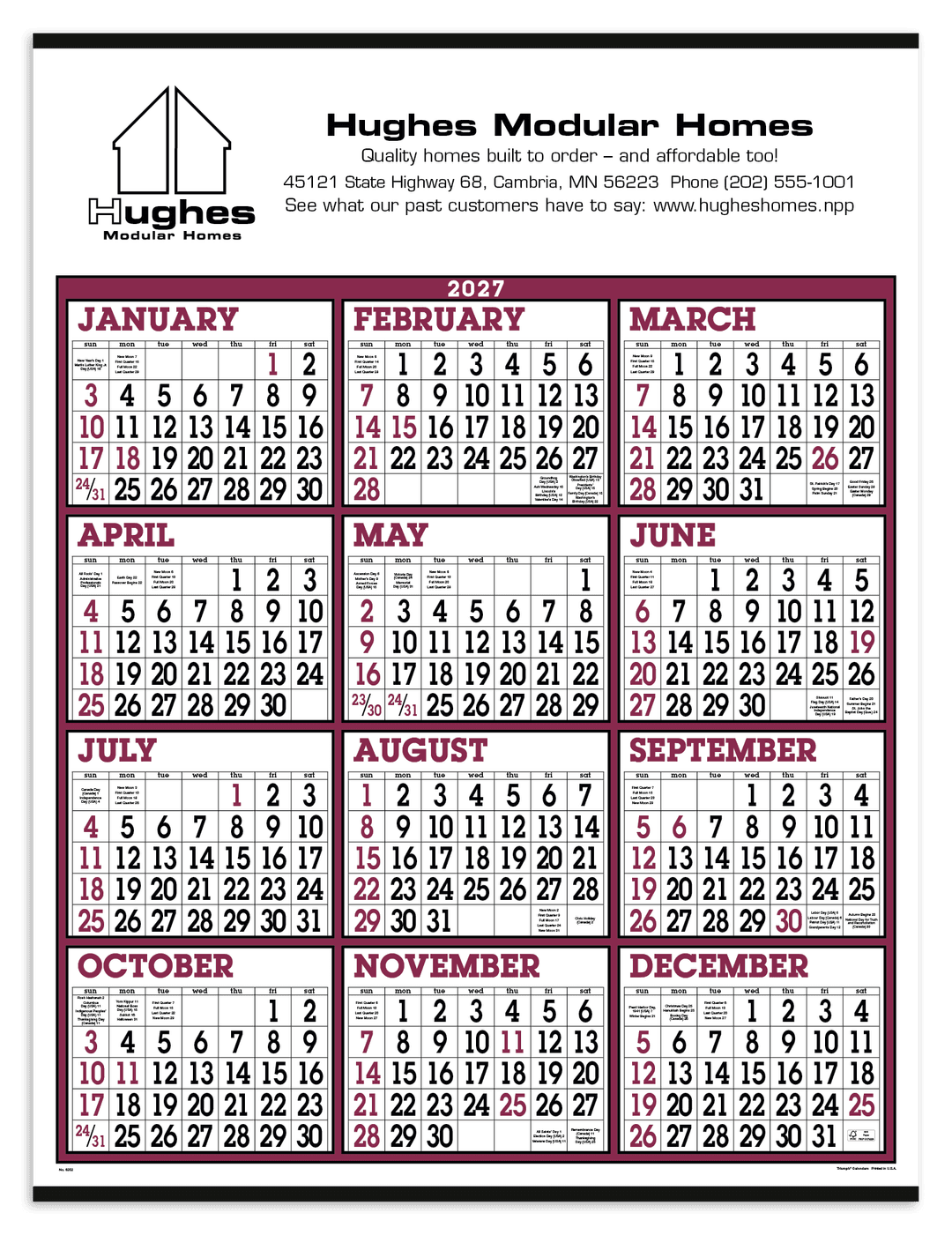 Big Numbers Span-A-Year Calendar