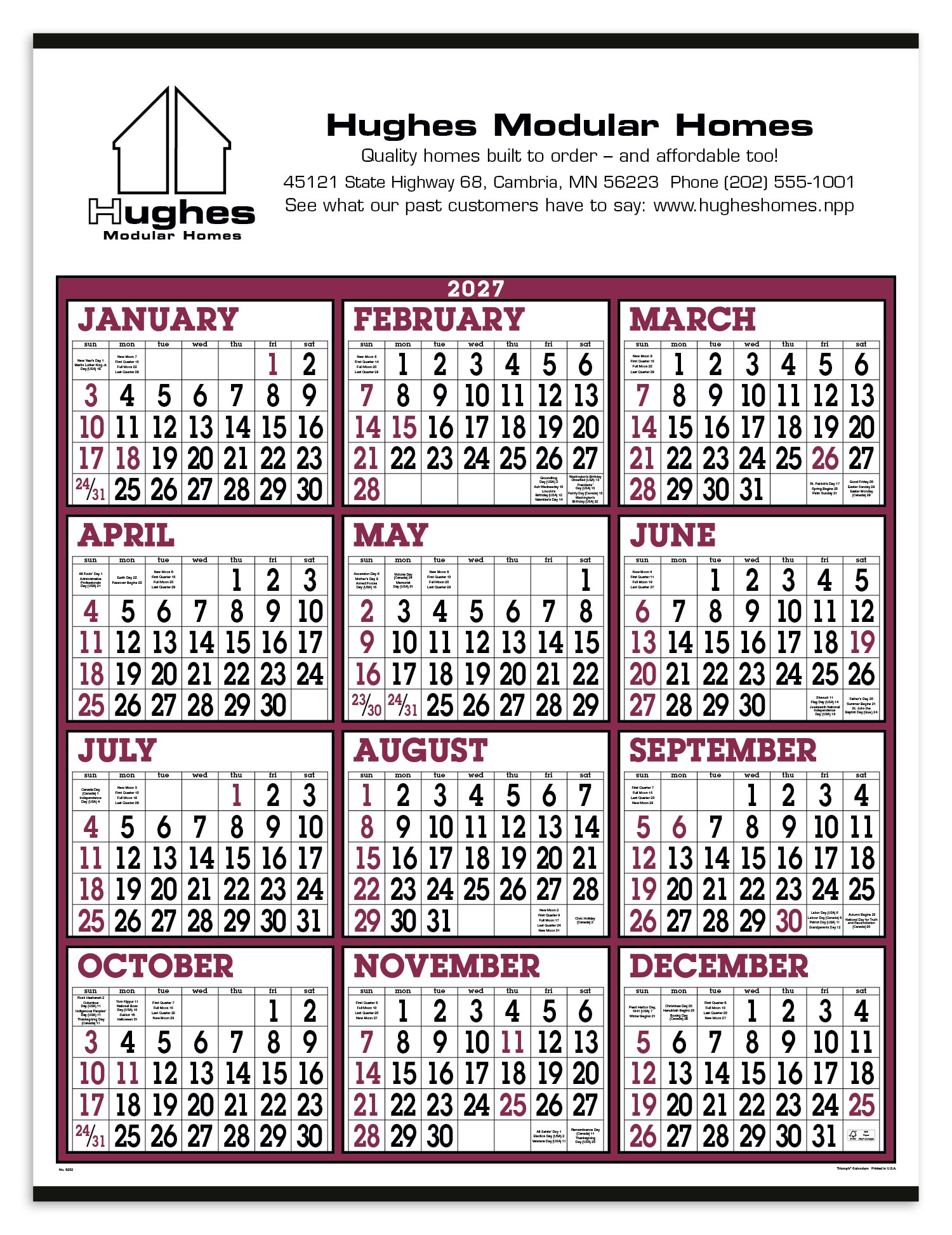 Big Numbers Span-A-Year Calendar