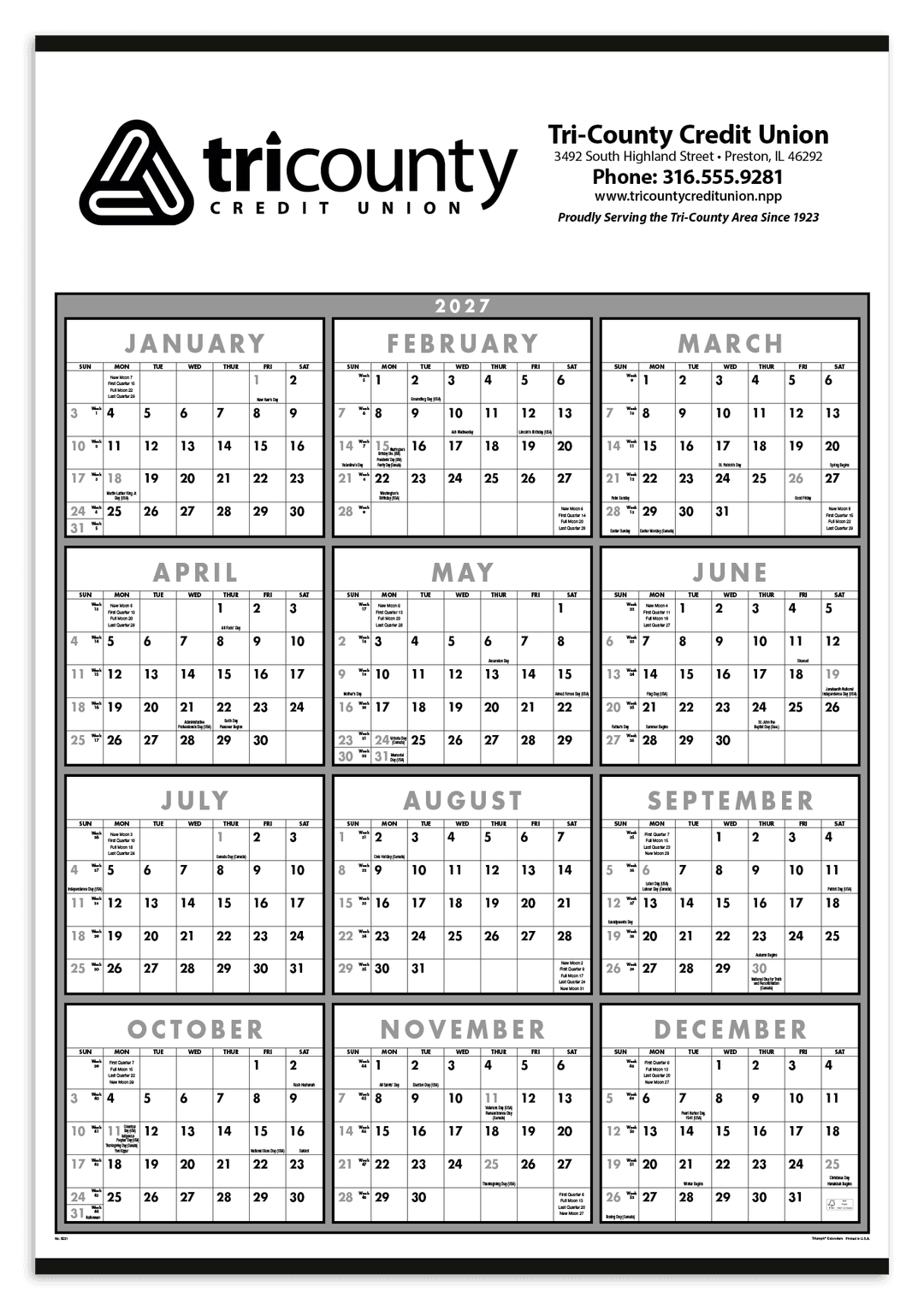 Black & White Span-A-Year Non-Laminated Calendar