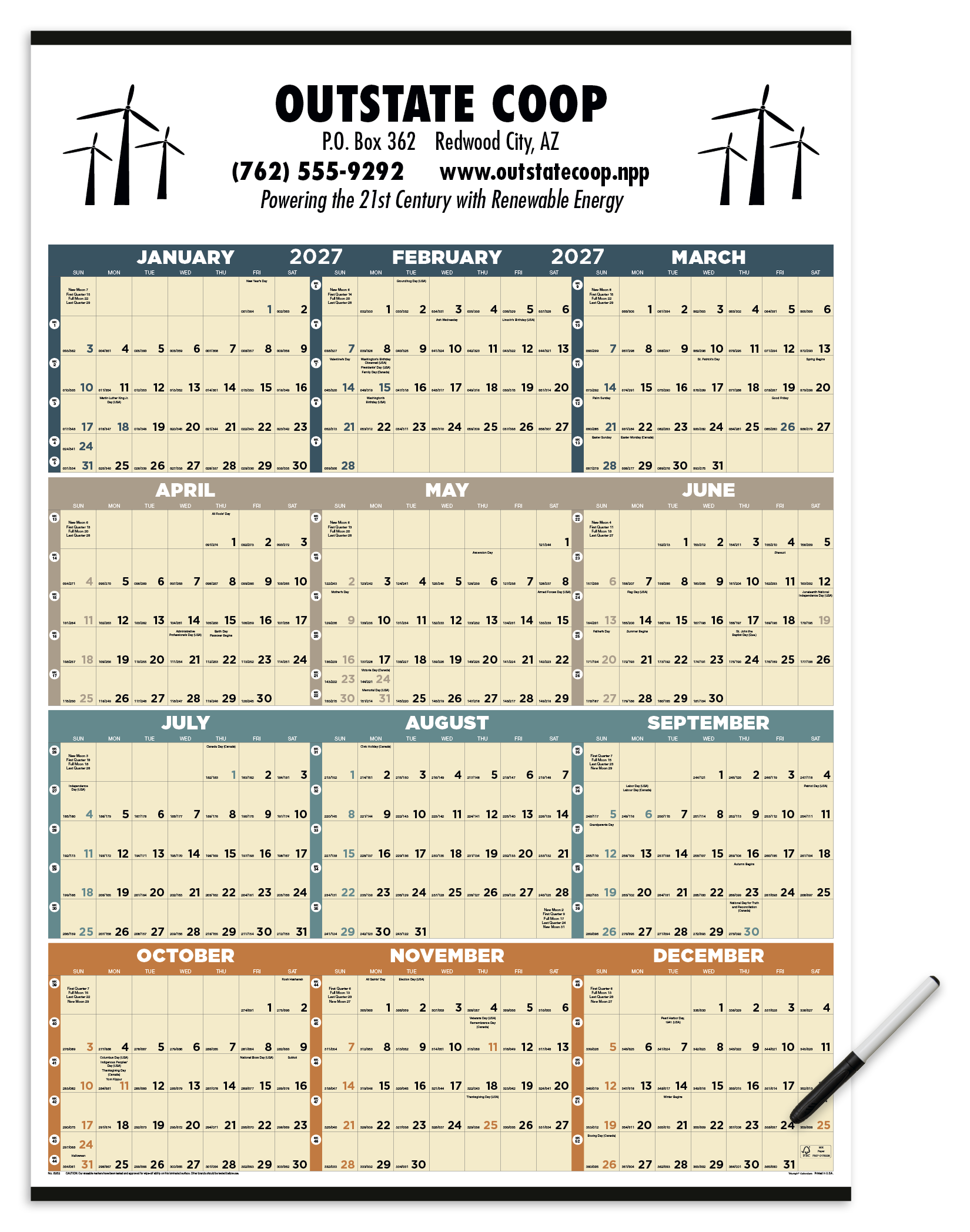 Time Management Span-A-Year (Laminated w/Marker) Calendar