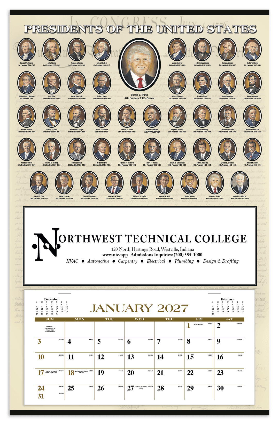 Presidents Hanger 12-Month Calendar