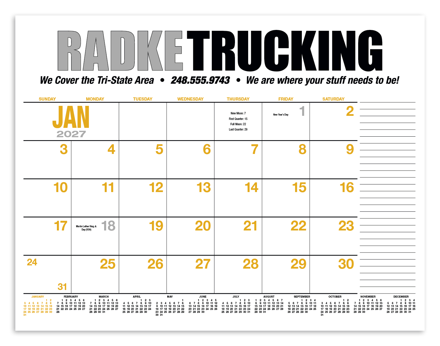 13-Month Desk Pad Calendar