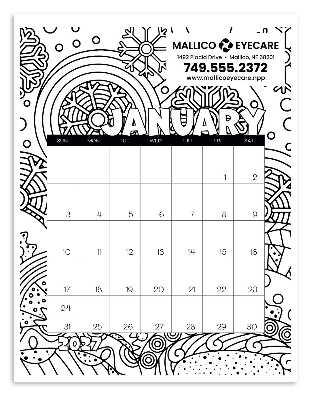 Small Monthly Desk Pad Calendar - Coloring