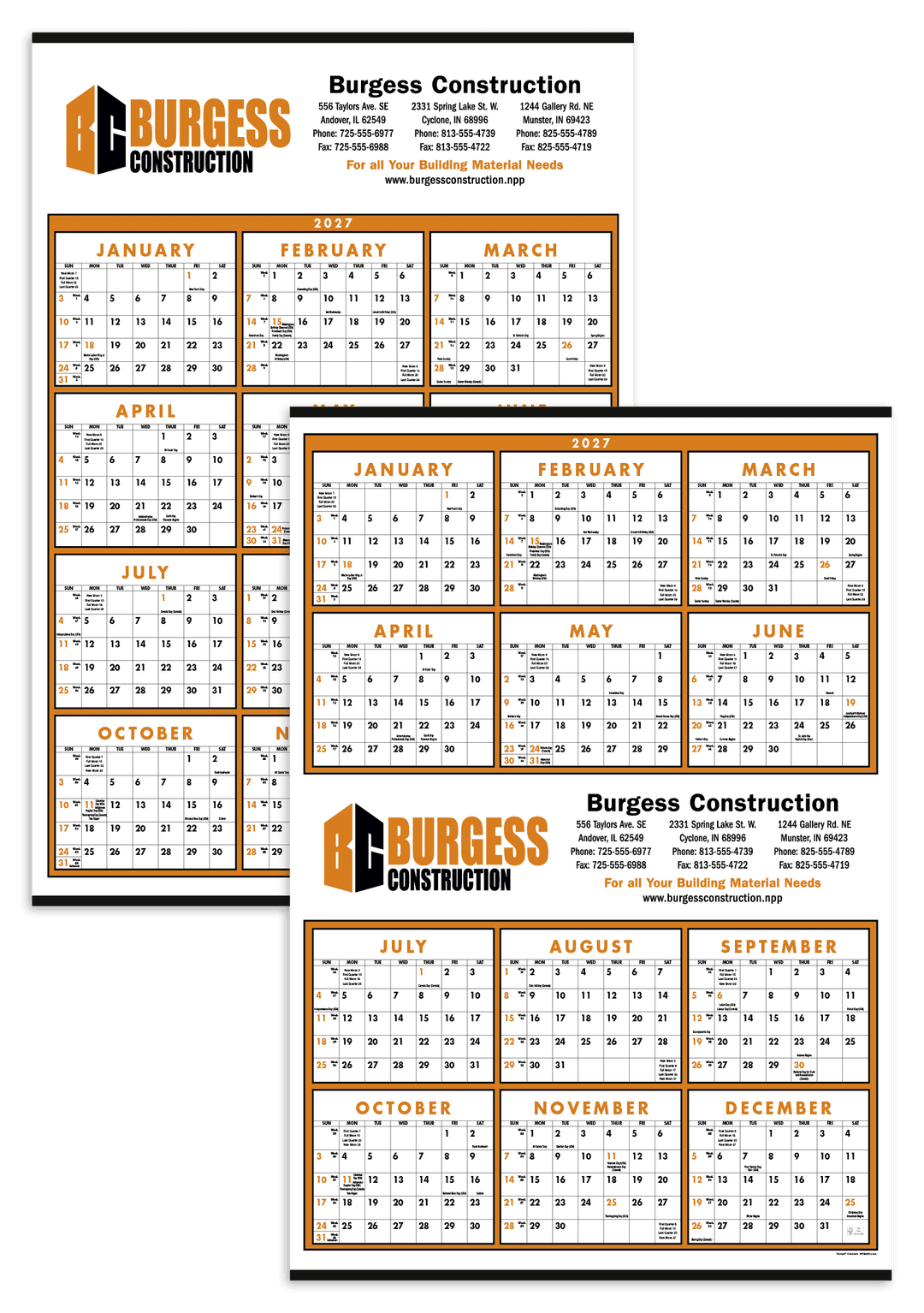 Small Quantity Custom Span-A-Year Calendar