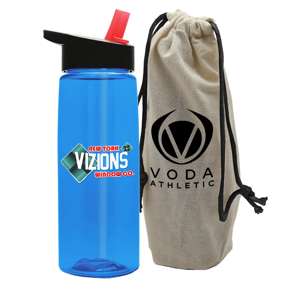 Flair Tritan® Bottle with Flip-Straw Lid in a Cotton Bag - 26 oz.