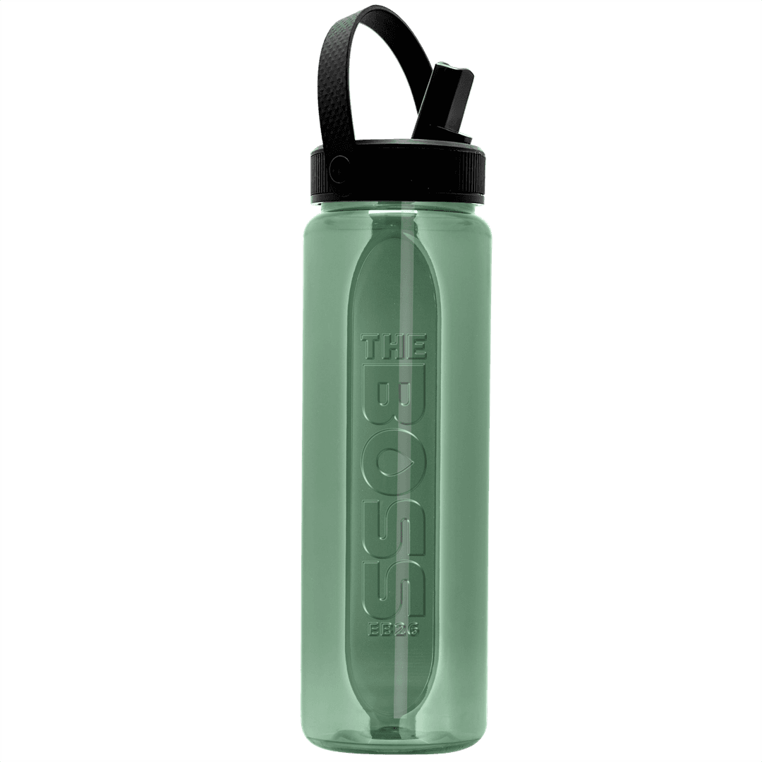 Boss Embossed RPET Bottle with Flip-Straw, Swivel Handle Lid - 26 oz.