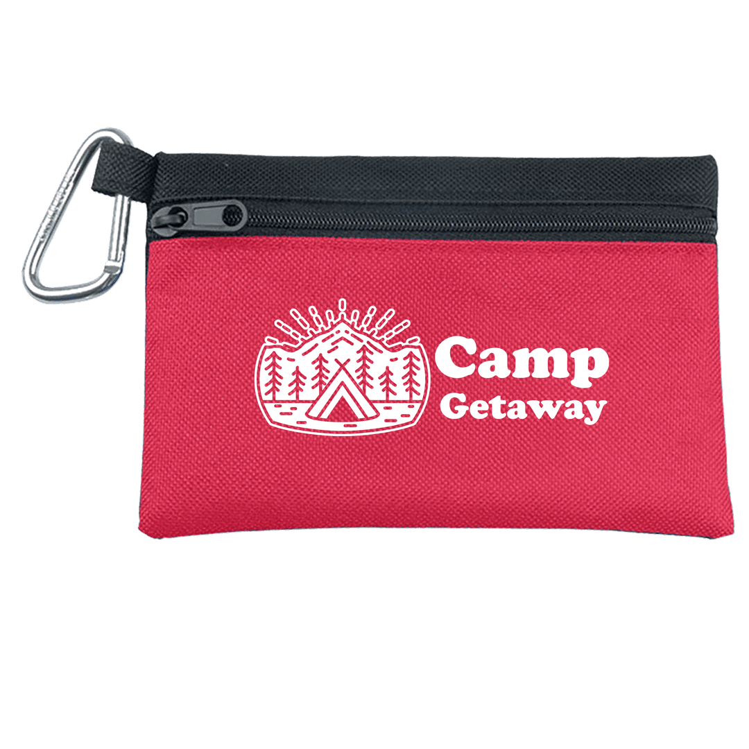 Two-Tone Polyester Zip Pouch with Carabiner